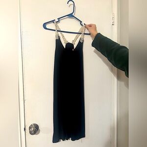 Short Black Dress with Embroidered Straps